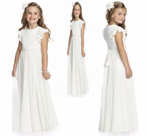 Girl's Pageant Dresses Simple Ruffles Flutter Ruched Chiffon Beauty Pageant Flower Girl Dress With Sash And Bow HY1201