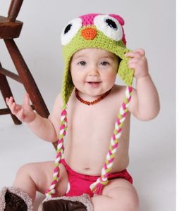 Winter warm Baby hat fashion infant caps Beanie Knit Children Owl Cartoon Handcraft Crochet Woolen hats Warm kids hats