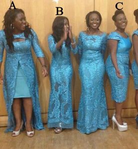 스카이 블루 레이스 신부 들러리 드레스 핫 디자인 3 스타일 남아 프리카 들러리 공식적인 드레스 인어 컨버터블 드레스 파티 저녁