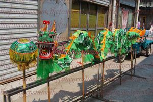 5.5m 6 barn Mascot Costume Silk Chinese Dragon Dance Puppet Traditionell kultur Folk Festival Celebration