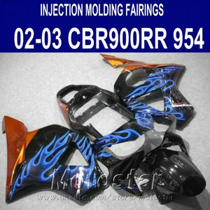 Set carenature per stampaggio a iniezione per Honda cbr900rr 954 2002 2003 fiamme blu nero CBR900 954RR kit corpo carenatura freeship CBR954 02 03 YR37