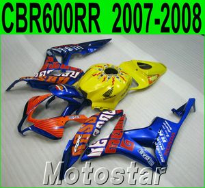 Wysokiej jakości zestaw do wtryskania Honda CBR600RR 2008 2008 Blue Yellow CBR 600 RR F5 07 08 Ustaw owiewki LY43