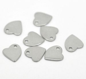 Toptan-20 Gümüş Ton Paslanmaz Çelik Kalp Charm Kolye Boş Damgalama Etiketleri 11x10mm
