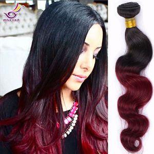 Ombre Hair Extensions Splot Wiązki Ombre Burgundia 1B 99J Ciała Fala Czarny I Czerwony Dwa Tone 4 SZTUK Nieprzetworzone Ludzkie Włosy Indyjskie Dziewicze Włosy