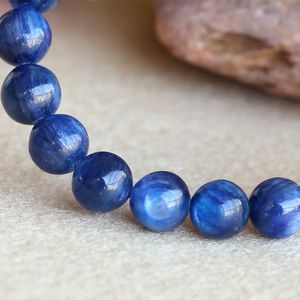 Discount Natural Blue High Quality Kyanite Crystal Men s Stretch Finish Bracelet Round Beads mm