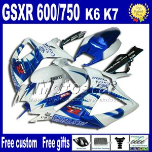 GSXR用オートバイフェアリングキット+シートカウルFOR 2007 2007スズキGSX-R600 GSX-R750 06 07 K6ホワイトブルーコロナフェアリングセットFS97