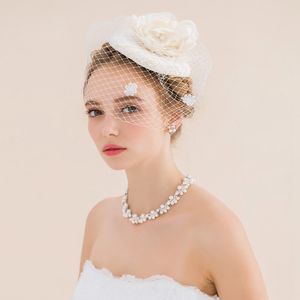 Vintage Hochzeit Haarschmuck Fascinator mit Schleier Mesh Spitze Blumen Hochzeit Kopfschmuck Vintage Vogelkäfig Schleier Haarblumen