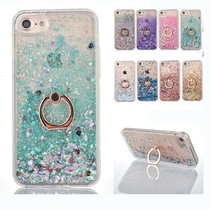 BLING Liquid Holder Case för iPhone X XR XS max 8 7 6 6S plus Quicksand Dynamic Ringhållare Väskor TPU Frame Cover