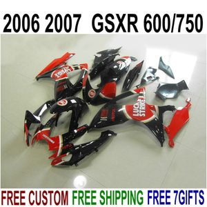 Kit de justo de plástico para Suzuki GSX-R600 GSX-R750 06 07 K6 Feeterias GSXR 600/750 2006 2007 Vermelho Black Lucky Strike Bodywork Set V9F