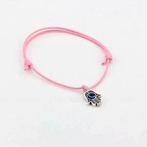 Hot! 50pcs Hamsa Mão de Cordas Evil Eye Sorte rosa cor de cera Cord Pulseiras Espirituais Sucesso Proteção