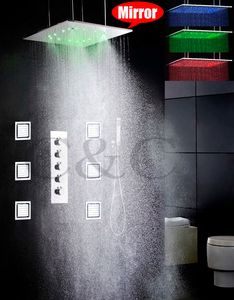 Badezimmer-LED-Duscharmatur-Set, 20-Zoll-LED-Duschkopf mit Zerstäubung und Niederschlag, 4 Wasserfunktionen arbeiten zusammen oder separat 008-20WMIL-6MF