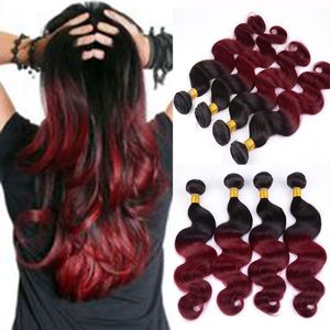 Grad 7a 1b Bourgogne Brasiliansk kroppsvåg Virgin Hair Two Tone Ombre Obehandlat Remy Human Hair Weaving Double Weft Buntar Hårtillägg