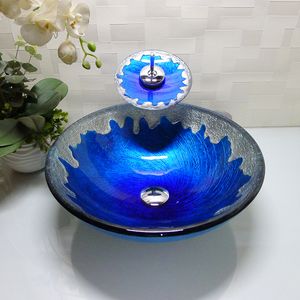 Bathroom tempered glass sink handcraft counter top round basin wash basins cloakroom shampoo vessel bowl HX009