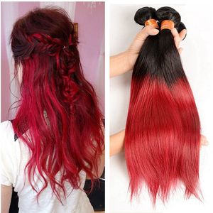 Red Virgin Hair Bundles Two Tone 1b Red Human Hair Peruvian Virgin Ombre Hair No Tangle No Shed Free Shipping 3Pcs/lot