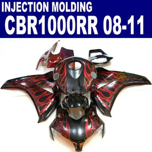 Injection molding for HONDA CBR1000RR fairing kit 2008 2009 2010 2011 red flames black CBR 1000RR plastic fairings 08 09 10 11 #U13