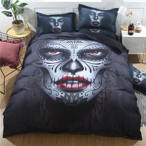 Home Textile D Print Skull Bedroom Furniture King Size Polyester Bedding Set Quilt Cover Pillowcase