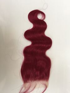 99j إغلاق الدانتيل البرازيلي الشعر الأحمر شعرة الإنسان إغلاق الدانتيل سريع مع عقدة ابيض عقدة موجة الجسم ابيض