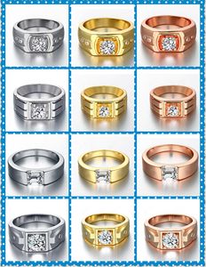 Mix 6 style Noble K gold plating gentleman zircon fashion personality men Ring Gold/rose gold/perkin Size US8 US9 US10 20pcs/lot