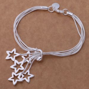 Gratis frakt med spårningsnummer Toppförsäljning 925 Silverarmband Hang Hollow Five Pointed Star Armband Silver Jewelry 10st/Lot 1541