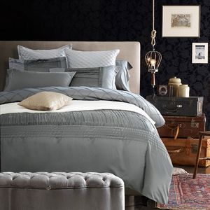 Gri Yatak Örtüsü Dolu toptan satış-Ipek çarşaf Lüks tasarımcı yatak seti gümüş gri yorgan nevresim örtüleri pamuk yatak örtüsü tam kraliçe kral çift