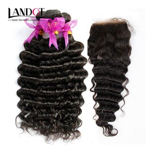 Brazilian Deep Wave Virgin Hair 4 Bundles with Lace Closures Peruvian Malaysian Indian Cambodian Deep Curly Human Hair Weaves Natural Black