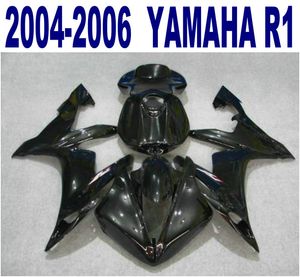 Injektionsgjutning Anpassa Fairing Kit för Yamaha 2004-2006 YZF R1 Alla Glansiga svarta Fairings Set YZF-R1 04 05 06 Bodywork VL54