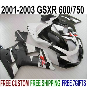 Anpassa Feedings Set för Suzuki GSXR600 GSXR750 2001-2003 K1 Blue White Black High Quality Fairing Kit GSXR 600 750 01 02 03 EF7