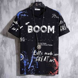 Mężczyźni T-shirt Hip Hop Boom Drukowane Lato O-Neck Mężczyzna Casual Tshirt Oversize Rock Hip-Hop Style Plus Size 3XL 210716