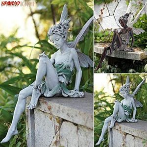 Tudor och Turek Sitting Fairy Statue Garden Ornament Resin Craft Yard Decoratie Utomhus dekorationer