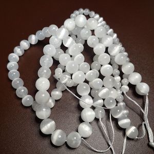 Natural Cat Eye Luster White Selenite Loose Round Stone For Jewelry Making DIY Bracelet 6 8 10MM Handmade Spacer Beads