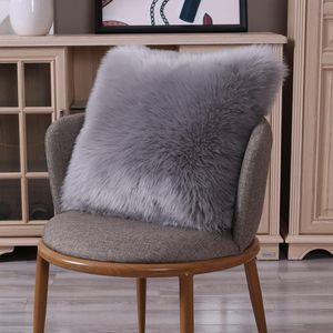 faux fur round pillow Faux Sheepskin Square Cushion Cover Washable Warm Hairy Seat Pad Fluffy Rugs Carpet Fur Mats For Floor Chairs Sofa