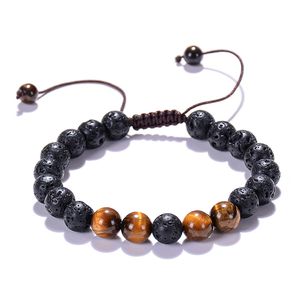 Yoga 8mm Lava Rock Perlen Stränge Armband Tigerauge Türkis ätherisches Öl Diffusor Perlen Armbänder Frauen Männer Modeschmuck