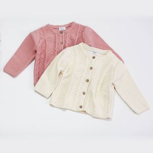 Wiosna Jesień Girls Pure Color Cardigan Coat Odzież Długie Rękaw Dzianiny Sweter S 210521
