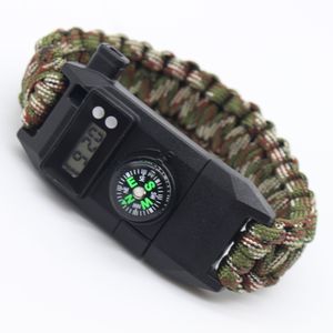 Outdoor Survival Multi-Function Men Watch Armband För Kvinnor Bergsklättring Cykling LifeLine Rope Compass Whistle Emergency