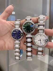 Classic Women Zircon Quartz Roman Number Dial Ceramics Watches Stainless Steel White Ceramic Strap Watch ladies clock 33mm
