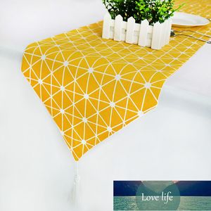 テーブルランナーモダンなレモン黄色のタッセルリネン 綿布のトップデコレーションホーム