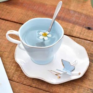 Tassen Untertassen Kreative Schmetterling Vogel Kaffeetasse Und Untertasse Set Home Drinkware 200 ml Englisch Nachmittagstee Geschenk Kunst Zubehör