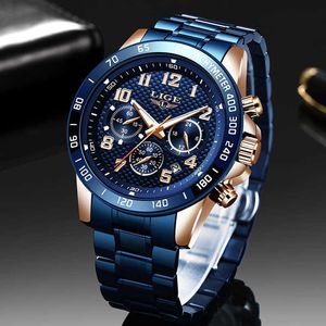 Niebieski Zegarek Dla Mężczyzna Lige Moda Biznes Mężczyzna Zegarki Top Marka Luksusowy Wojskowy Wodoodporny Zegar Mężczyzna Sport Chronograph 210527