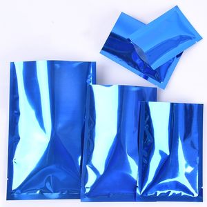 Multiple Sizes Blue Flat Bottom Open Top Vacuum Packing Bags with Tear Notch 3 Sides Sealing Heat Seal Packaging Coffee Tea Bag One Color Logo Can be on it