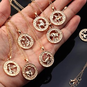 Cardboard Star Zodiac Sign Pingente 12 Constellation Charme Gold Silver Necklace Aries Cancer Leo Escorpião Colar de Jóias Presentes