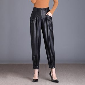 S-4XL spodnie Capris Harem Kobiety Skórzane Streetwear Wysoka talia Winter Pant Plus Size Spodnie Vintage Black 01E 210420