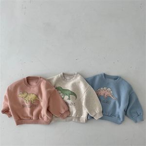 Milancel Spring Kids Kläder Hoodies Långärmad Gullig Dinosaur Plus Fleece Bekväm Pullover TröjorHirt 220309
