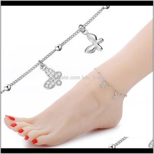 Drop Delivery 2021 CGJXS QCOOLJLY BUTTERFLY Pendant Anklets Foot Chain Summer Yoga Beach Leg Armband Handgjorda Anklet Rose Gold Sier Color Je