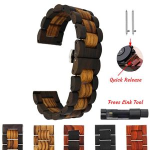 Watch Bands Träklockor Strap Zebra Wood Watchband Armband Ebony Straps Ersättnings 22mm Tillbehör för högkvalitativ sangle