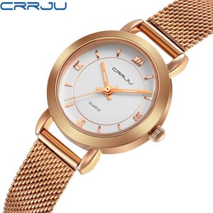 CrRju Women Zegarki UltraThin Ze Stali Nierdzewnej Mody Quartz Wrist Watch Ladies Elegancka Dress Watch Rose Gold Relogio Feminino 210517