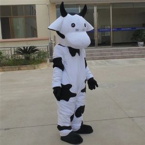 Costumi della mascotte della mucca bianca nera di alta qualità Vestito da festa operato da Halloween Personaggio dei cartoni animati Carnevale Natale Pasqua Pubblicità Costume da festa di compleanno