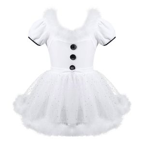 Mädchenkleider Kinder Mädchen Federbesatz Weihnachtskostüm Schneemann Dress Up Glitzerndes Skating Tutu Trikot Ballett Tanz Weihnachten