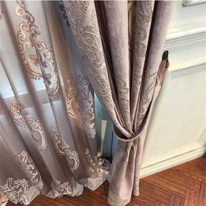 High-end Velvet złocona kurtyna do żywego jadalni sypialnia Blackout Curtain High Endeury Europejski Luksusowy Okno Valance 211203