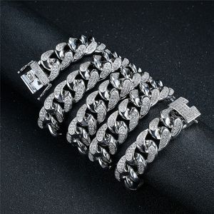 18 мм замороженный кубинские ожерелье цепи сеть хип хмель ювелирные изделия Choker золото серебро цвет горный хрусталь CZ застежка для мужских рэпер ожерелья