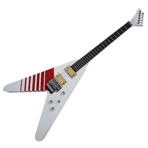 Factory Outlet-6 Strings WhiteV Shaped Electric Guitar with Floyd Rose,Rosewood Fingerboard